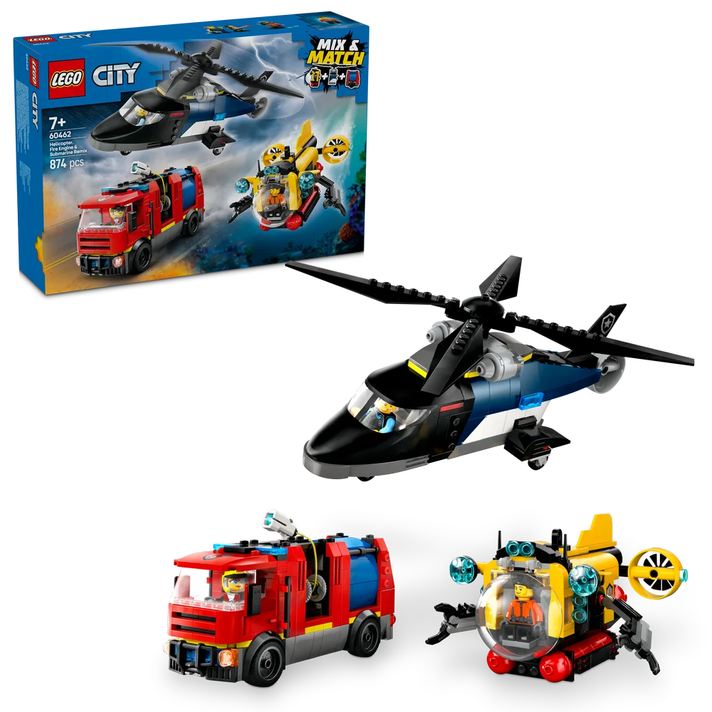 LEGO City 60462 Helicopter, Fire Engine & Submarine Remix - Brick Store